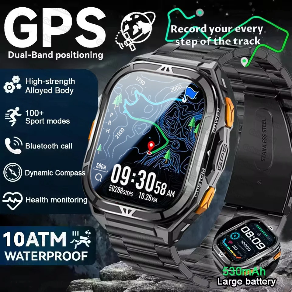 

2025 New Men Military TREX3 Built in GPS Smart Watch 10ATM Waterproof Altimeter Compass 530mAh Battery Bluetooth Call Smartwatch