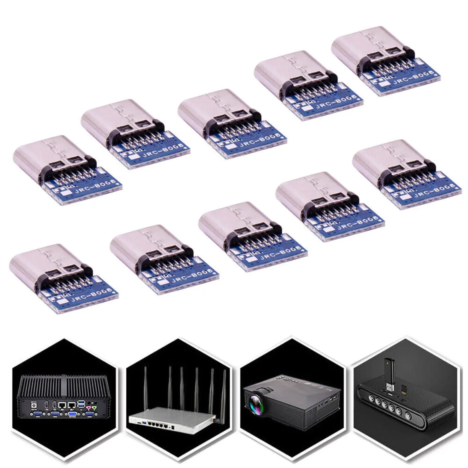 10pcs USB 3.1 Type C Connector 14 Pin Female Socket receptacle Through Holes PCB 180 Vertical Shield USB-C