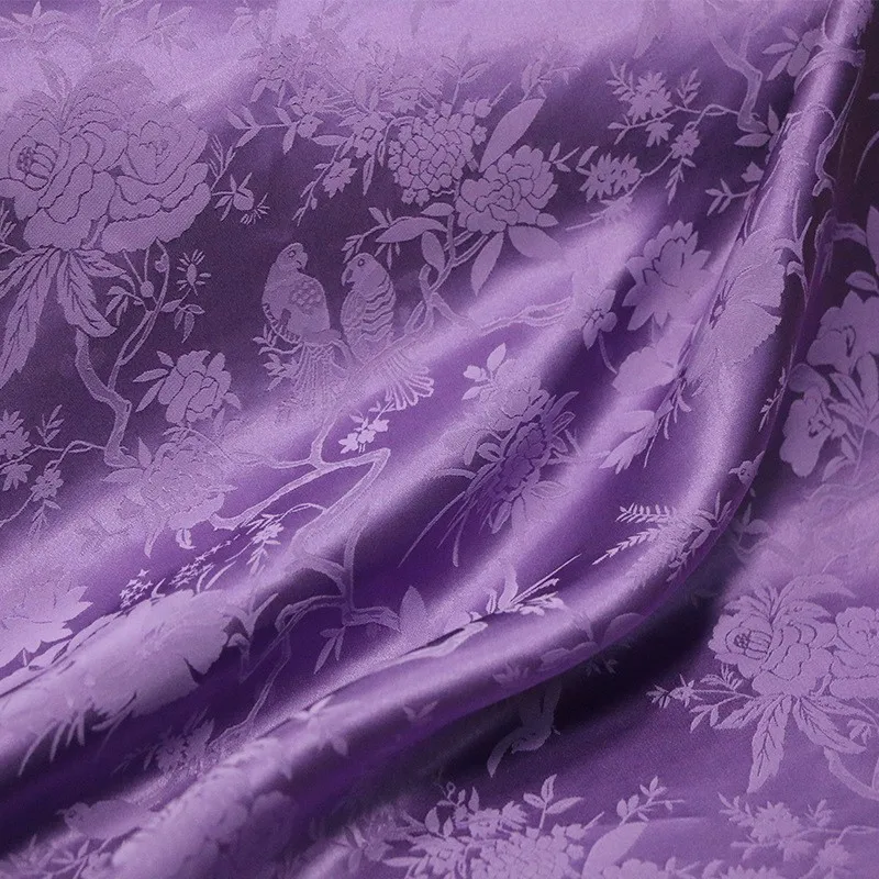 

Silk jacquard fabric traditional flat-cut cheongsam flip-top large-sleeved Hanfu dress purple