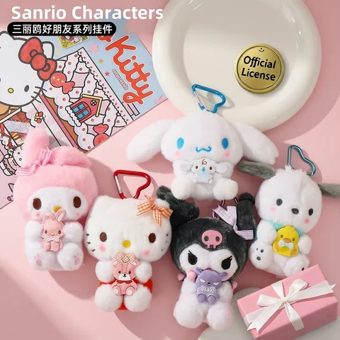 Genuine Sanrio Hello Kitty Kuromi Melody Pachacoo Cinnamoroll Stuffed Toy Pendant Cute Plush Toys Keyring Keychain Birthday Gift