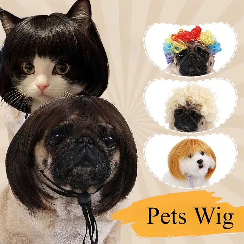 Pet Wig Dog Cat Hair Spoof Wig Pet Supplies Accessories DIY Hand Woven Curly Straight Hair Wig Halloween Party Christmas