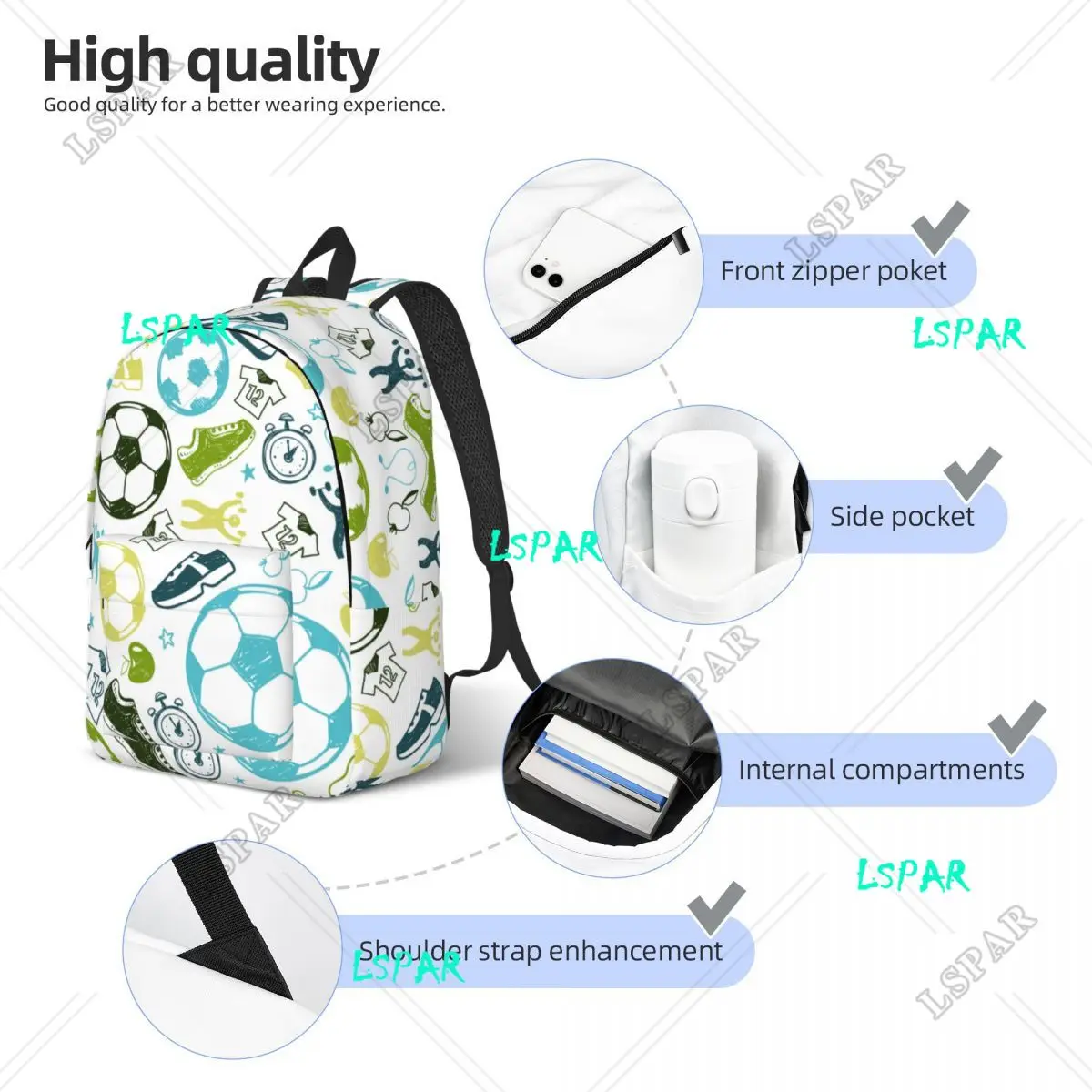 Soccer Sport Pattern Football Canvas Backpack for Women Men College School Students Bookbag Fits 15 Inch Laptop Bags