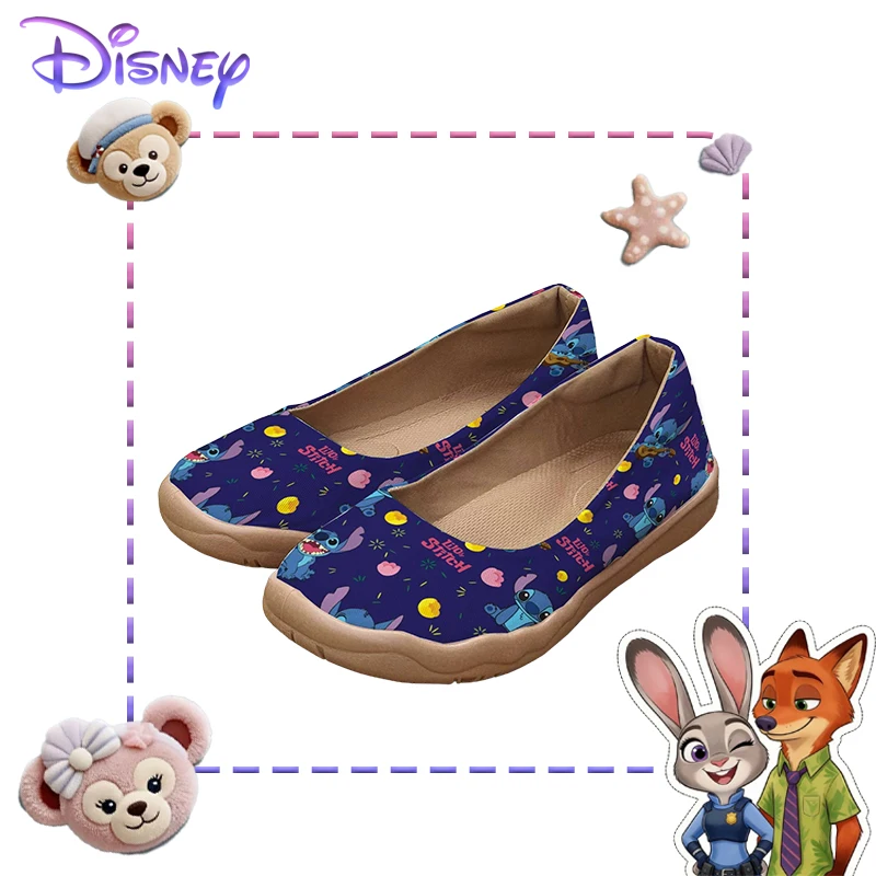 

Женские слипоны Disney Stitch – с милым цветочным и мультяшным принтом, из дышащей ткани, с нескользящей подошвой для комфортной повседневной носки.