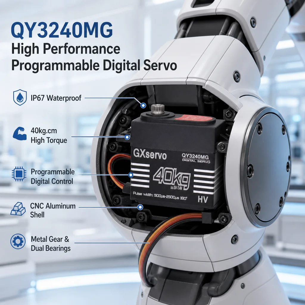 QY3240MG 40KG Digital Programmable Servo High Torque Metal Gear IP67 Waterproof 180°/270° for 1/8 1/10 RC Crawler