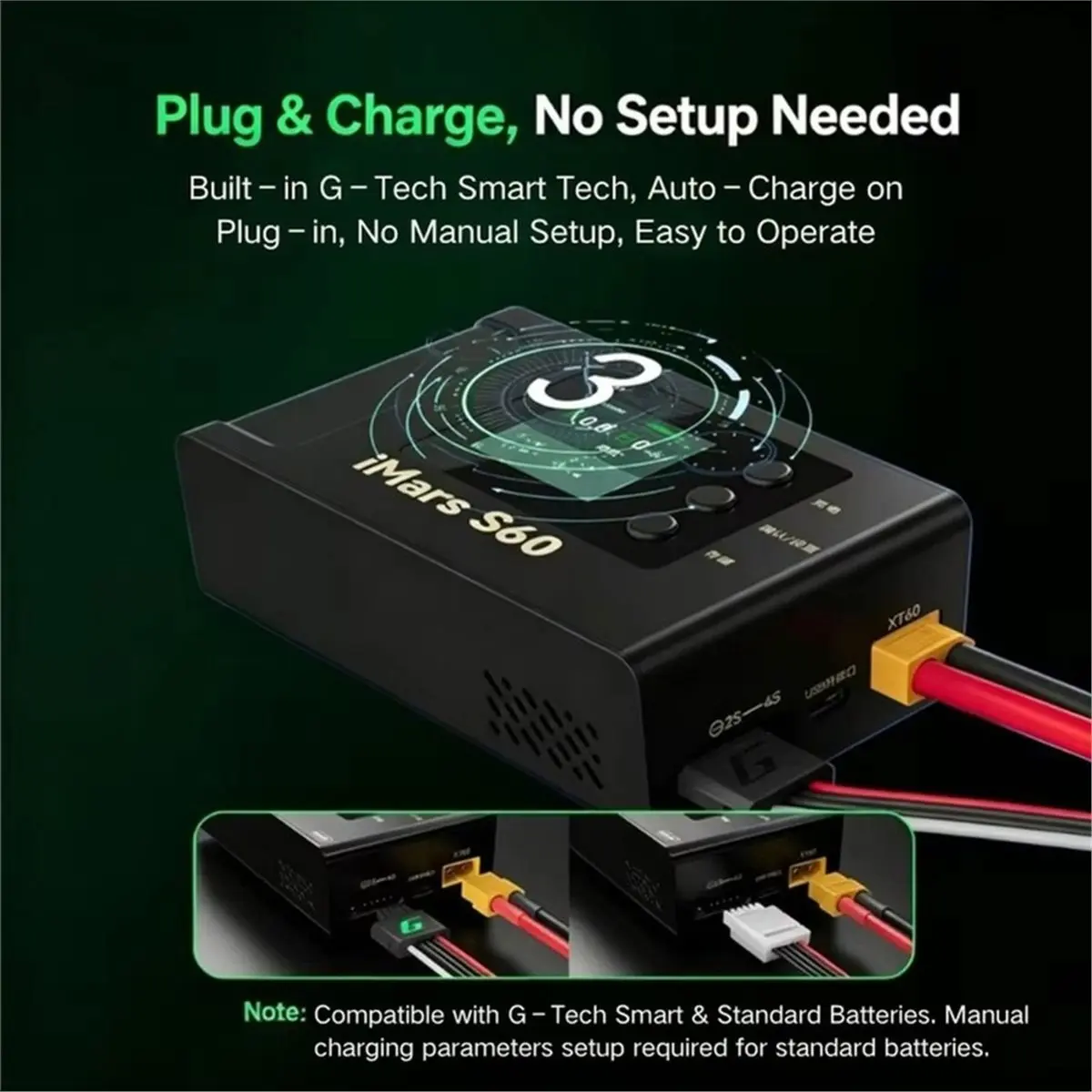 IMars S60 60W Smart Charger 5A 2S-4S LiPo Battery Balance Charger for RC FPV Drone Model Airplane US Plug