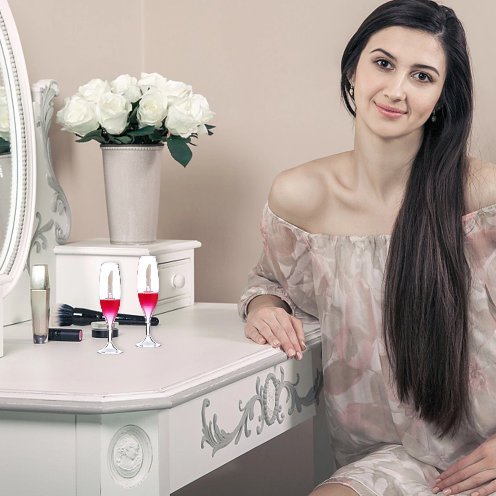 12 tubos brillantes con forma de mini copa de vino, envases de plástico vacíos para bálsamo recargable, frascos para almacenamiento, botella de brillo labial, color labial