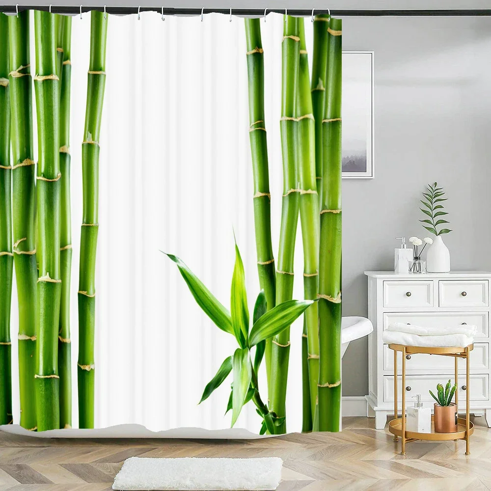 Green Plant Bamboo Shower Curtain Bathroom Bath Curtain Waterproof polyester 3D Printed Trees 180*200cm Bath Screen With Hooks