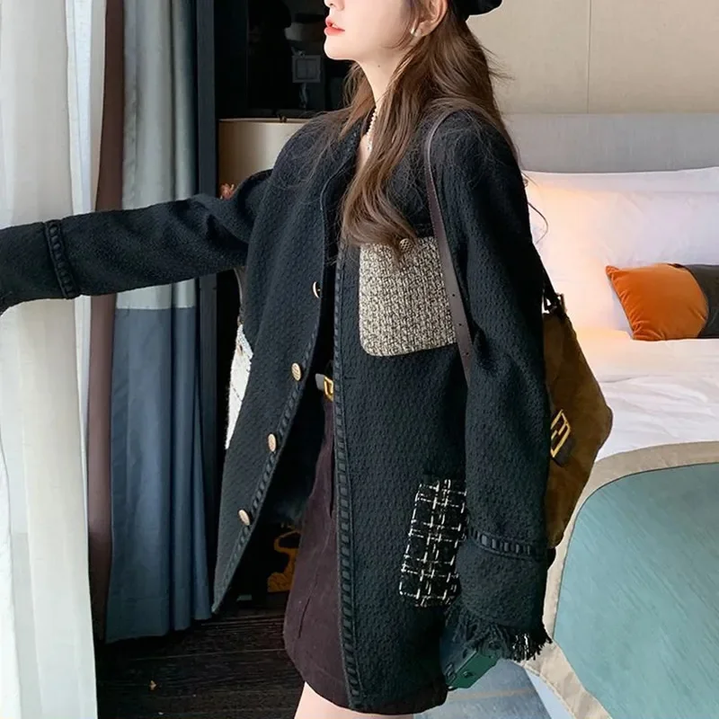 French Black Small Fragrance Coat Female High Quality 2025Spring And Autumn New Jacket Fashion Outerwear Design Tweed Top Female