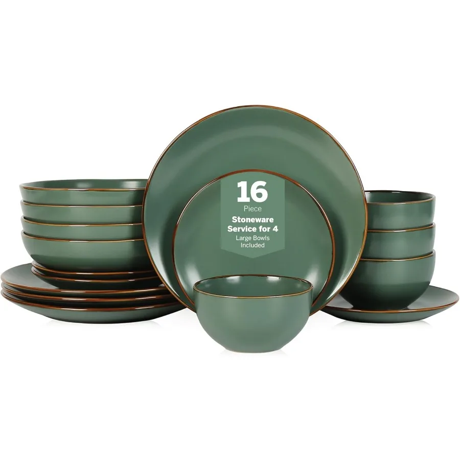 

Brasa Modern Stoneware Наборы столовой посуды из 16 предметов Наборы тарелок и мисок Набор посуды на 4 зеленых