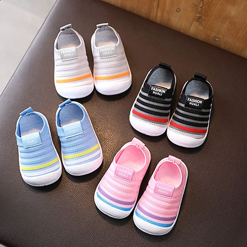 2024 Toddler Boys Girls Summer Stripe Breathable Pre Walker Non-Skid Baby Shoes 0-3Y Unisex Kids Lightweight Sandals First Shoes