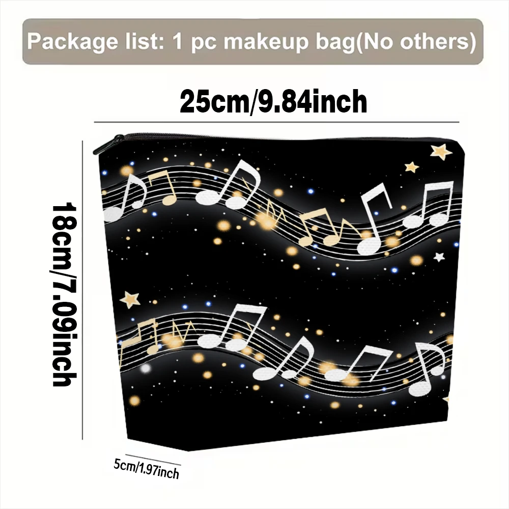 Music Notes Stars Sparkles Waves Makeup Bags for Girls Cosmetic Pouch Toiletry Bag Pencil Case Travel Storage