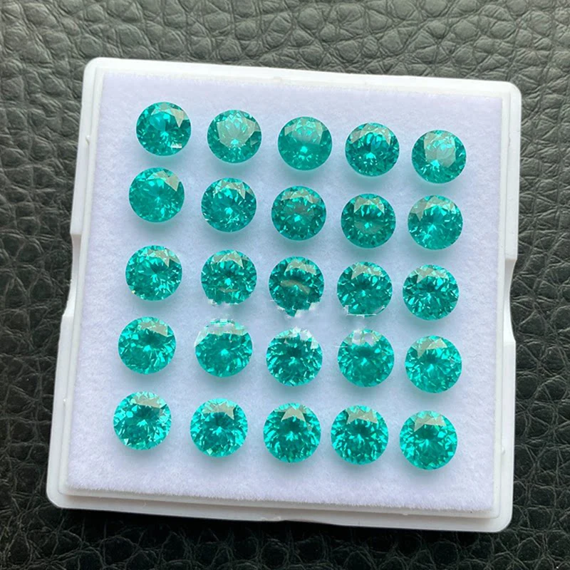 Lab Grown Paraiba Round Cut Neon Blue Color Gemstone for DIY Jewelry Making Ring Necklace Earrings Main Materials Certificate