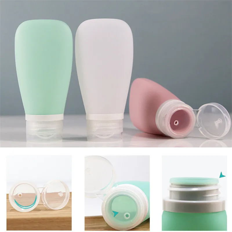 30/60/90ML Silicone Travel Cosmetics Bottles Empty Refillable Liquid Container Shampoo Trip Shower Cream Gel Squeeze Containers