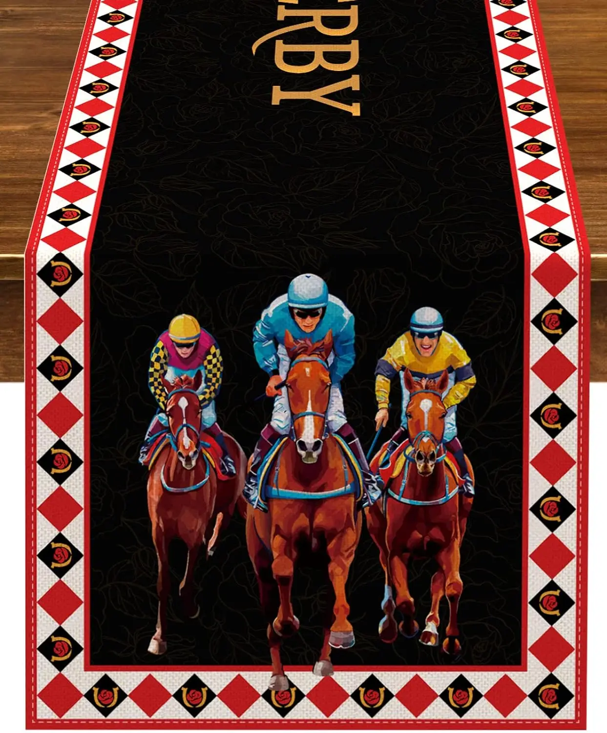 Kentucky Derby Linen Table Runner Churchill Downs Horse Racing Themed Party Decoration Run for The Roses Kitchen Dining Decor