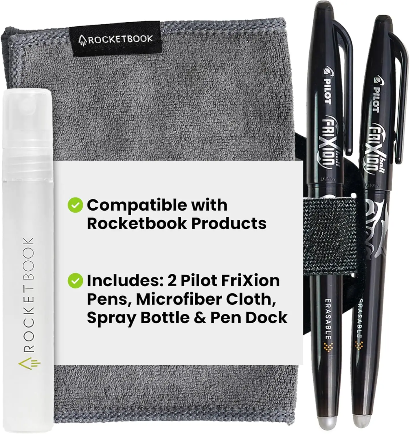 

FriXion Gel Pen Accessory Kit – 2 Pens, Spray Bottle, Cloth, Dock – Compatible with Planners & Notebooks