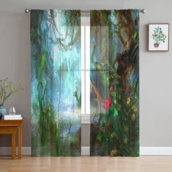 Animal Peacock Forest Stone Tulle Sheer Window Curtains for Living Room Bedroom Modern Tulle Voile Curtains Drapes Decoration