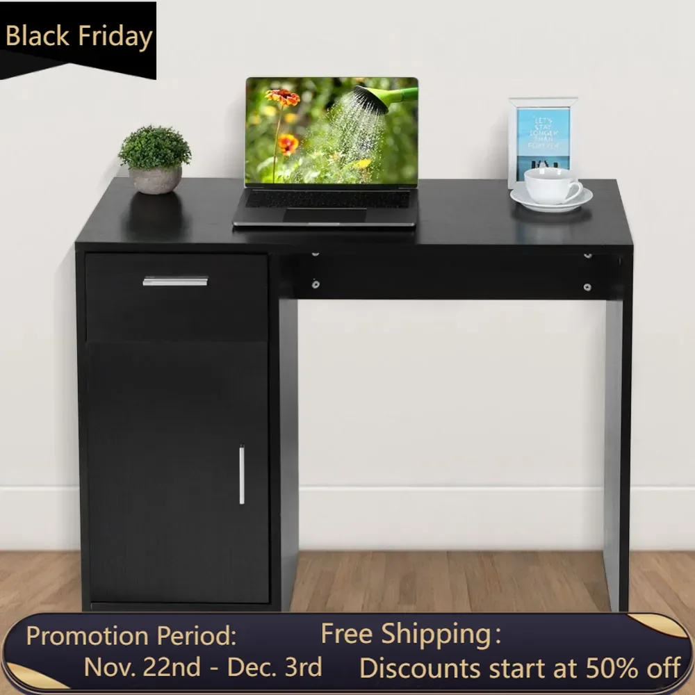 Black Computer Desk PC Laptop Table Study Workstation Home Office w/Drawer Furniture Particle Board 35.4