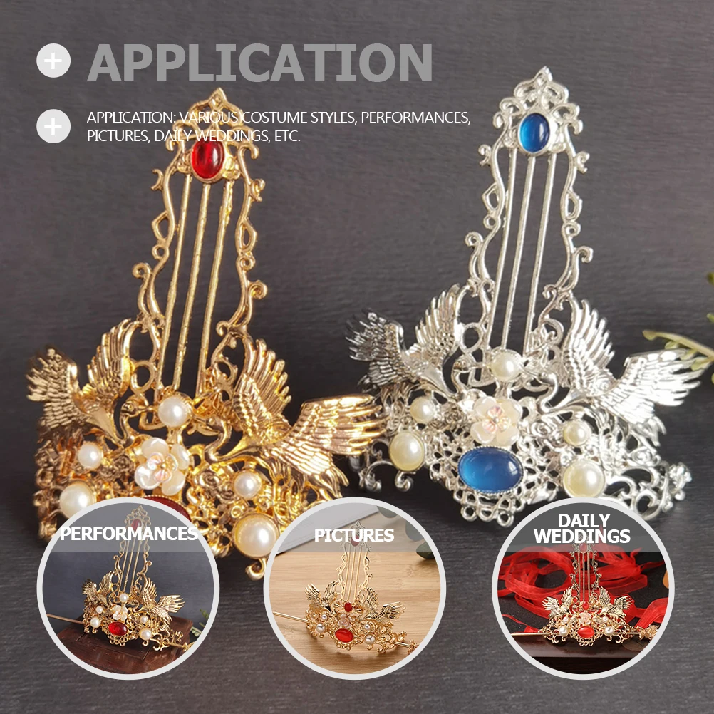 

Retro Chinese Hair Stick Crown Pin Golden Metal Vintage Accessories Coronet Wedding Performance Cosplay Hairstyle Decorations