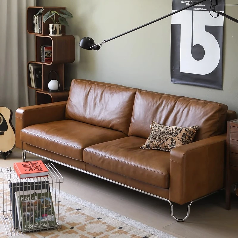 

Full leather U sofa/medieval retro first layer cowhide high backrest reliable head