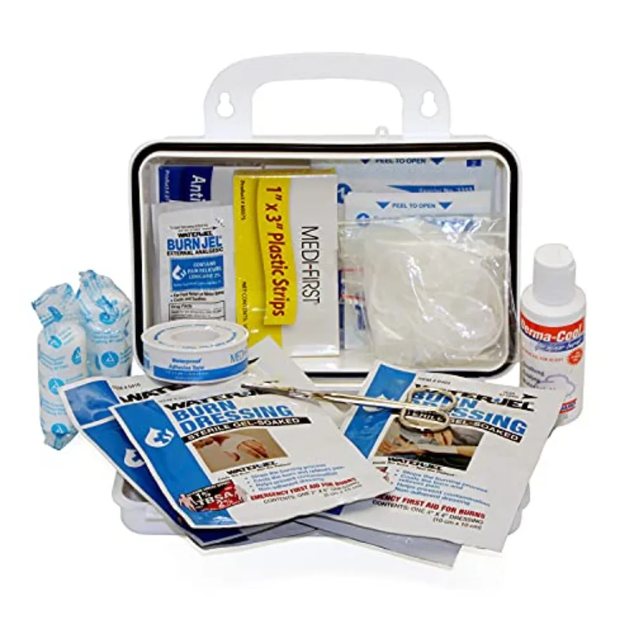 

Deluxe Burn First Aid Kit with Plastic Case for Emergency Use Durable Material Red Color Compact and Portable Design