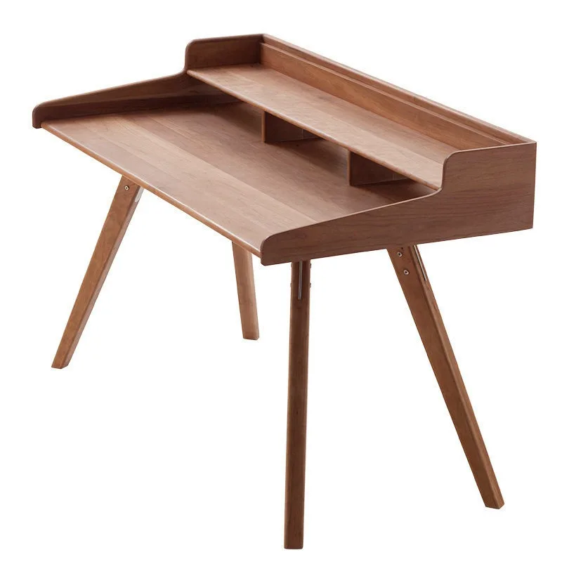 Double storage computer desk writing desk household simple Nordic solid wood walnut