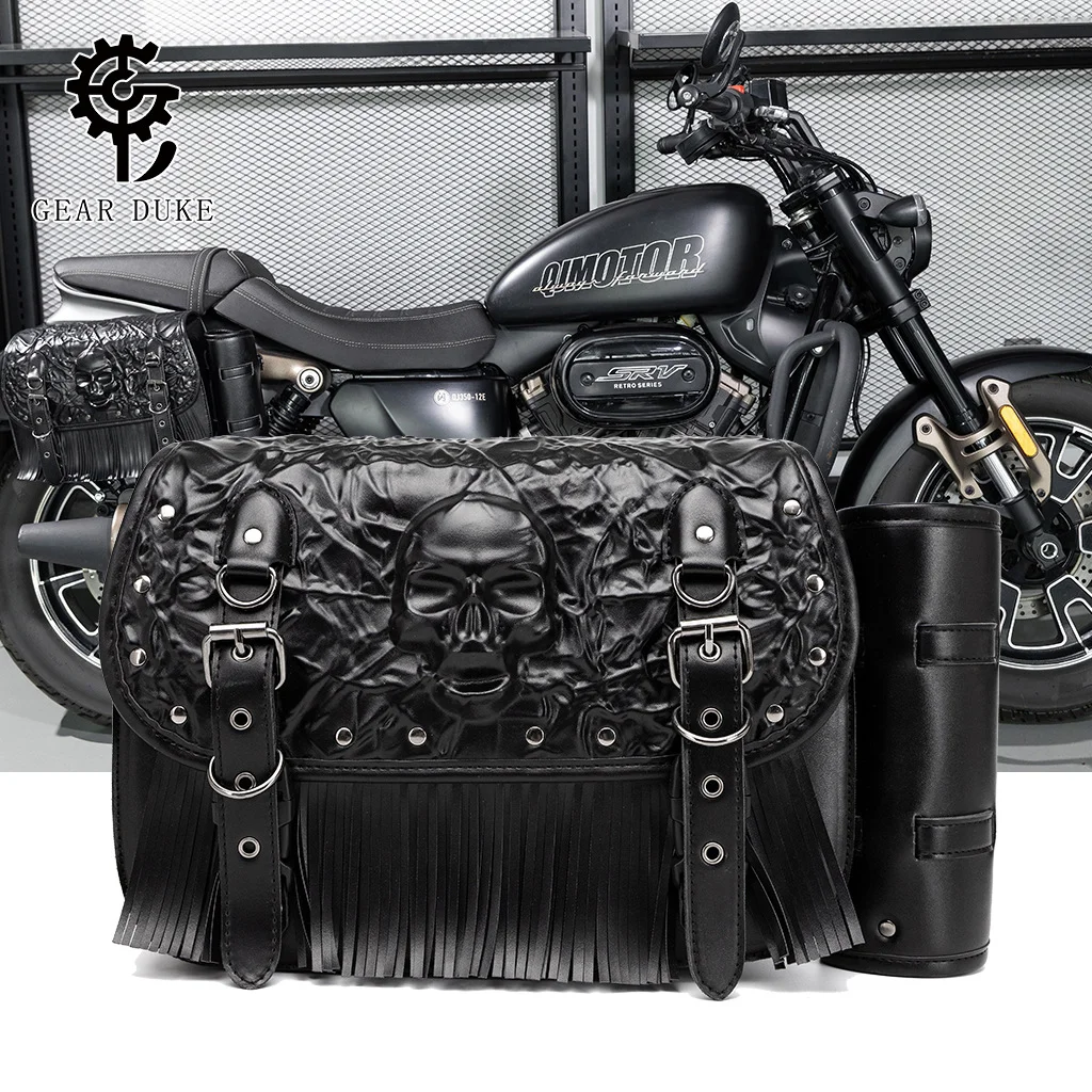 

Motorcycle Party Racing Equipment Crown Cruiser Heavy Harley Side Pack Punk Skull Head Rivet Edge Pack