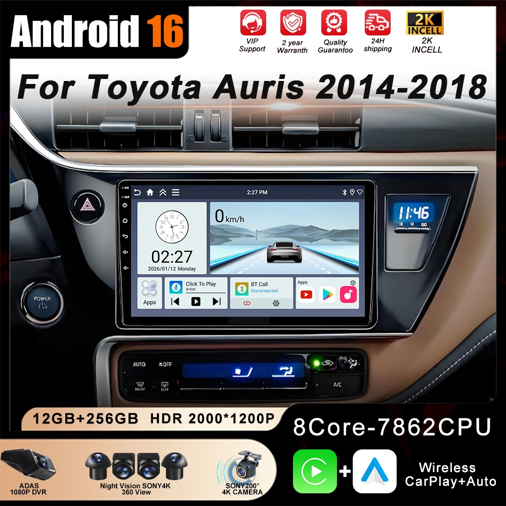 For Toyota Auris 2014 2015 2016 2017 2018 Corolla Car Radio Carplay Android Auto GPS 4G Wifi Stereo Multimedia Video Head Unit
