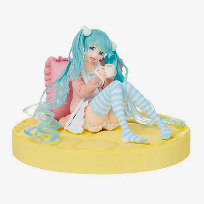 12CM Anime Miku Sakura Pajamas Sitting Posture Kawaii Hatsune Miku Action Figure Toy PVC Desktop Decorate Model Children Gifts