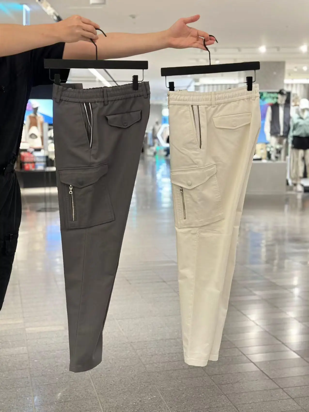 Men's Autumn Golf Cargo Pants Elastic Waistband Casual Sports Trousers Multi Pockets Golf Long Pants
