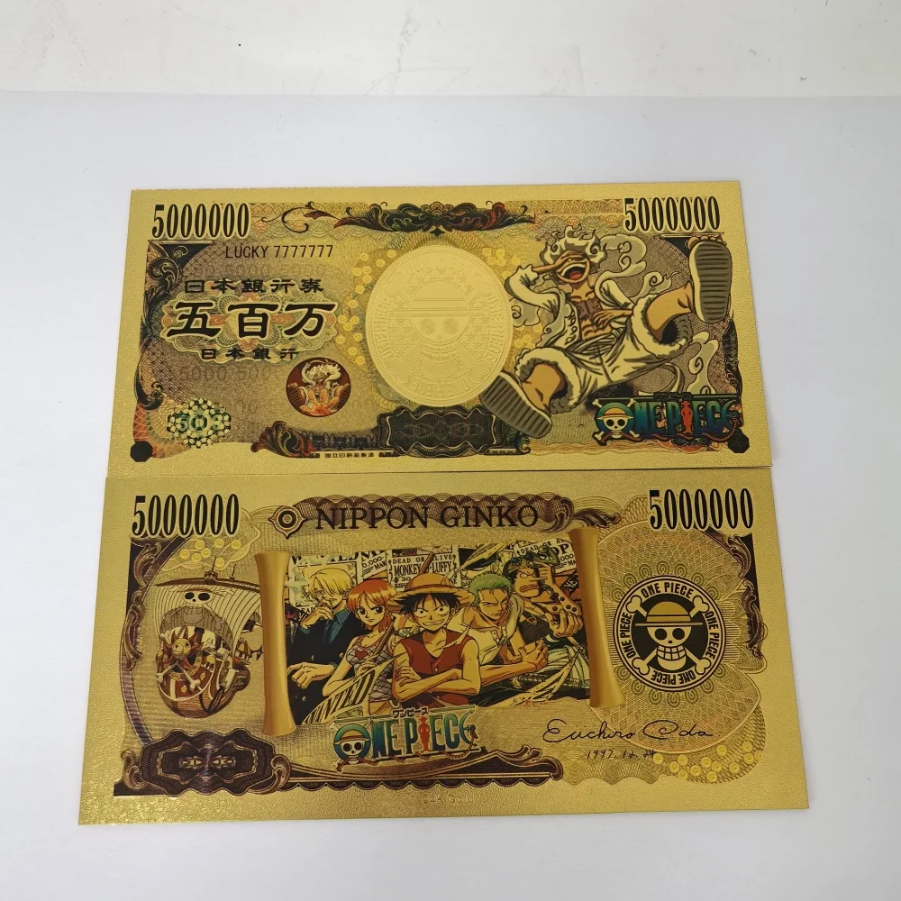 Todos los estilos Bonitos dibujos animados japoneses Anime de colores Billete de una pieza Tarjeta de oro de anime en chapado en oro de 24 k para colección conmemorativa