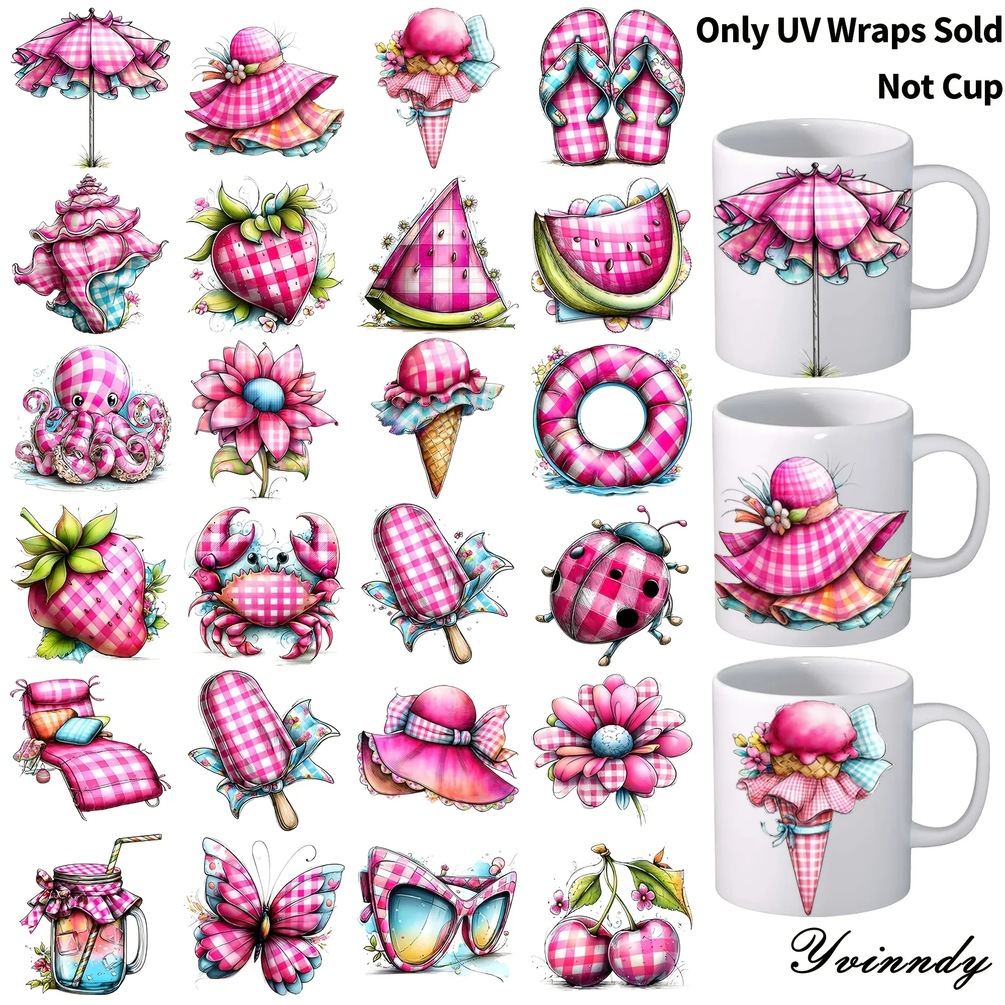 24 PCS/Set Of Summer Suit UV DTF Transfer Stickers High-Quality UV DTF Transfer StickersDIY Handicraft Gift(Excluding Cup)