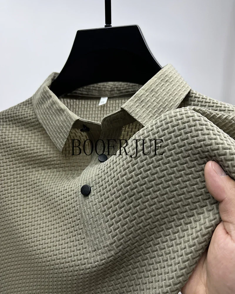 Atmungsaktives Business-Mode-T-Shirt für Herren, Markenkleidung, Sommer 2026 Neu, Herren-Lop-up-Hohlkragen-Kurzarm-Polo-T-Shirt aus Eisseide – Detail 14