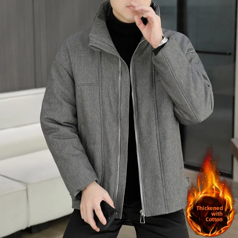 

Высококачественное хлопковое мужское пальто из модного дизайна с воротником-стойкой, зимнее пальто из полиэфирного волокна, однотонное