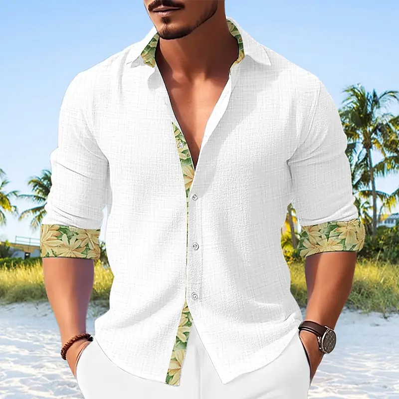 

Men's buttoned shirts, casual and comfortable summer long-sleeved shirts with color-blocked lapels, spring and summer daily fash