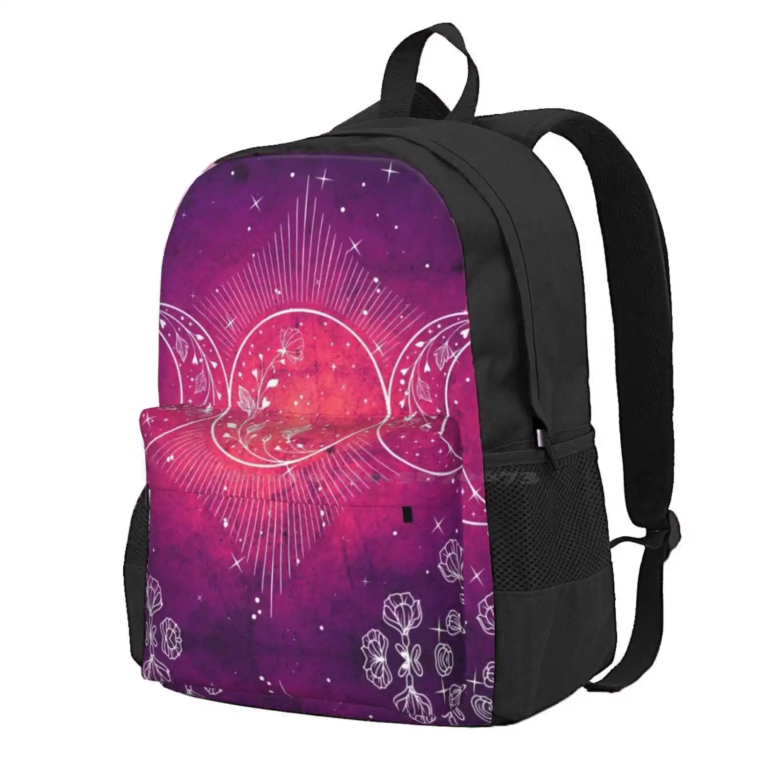 

Triple Moon Print Hot Sale Schoolbag Backpack Fashion Bags Triple Moon Moon And Stars Witch Wicca Pagan Hecate Floral Moon