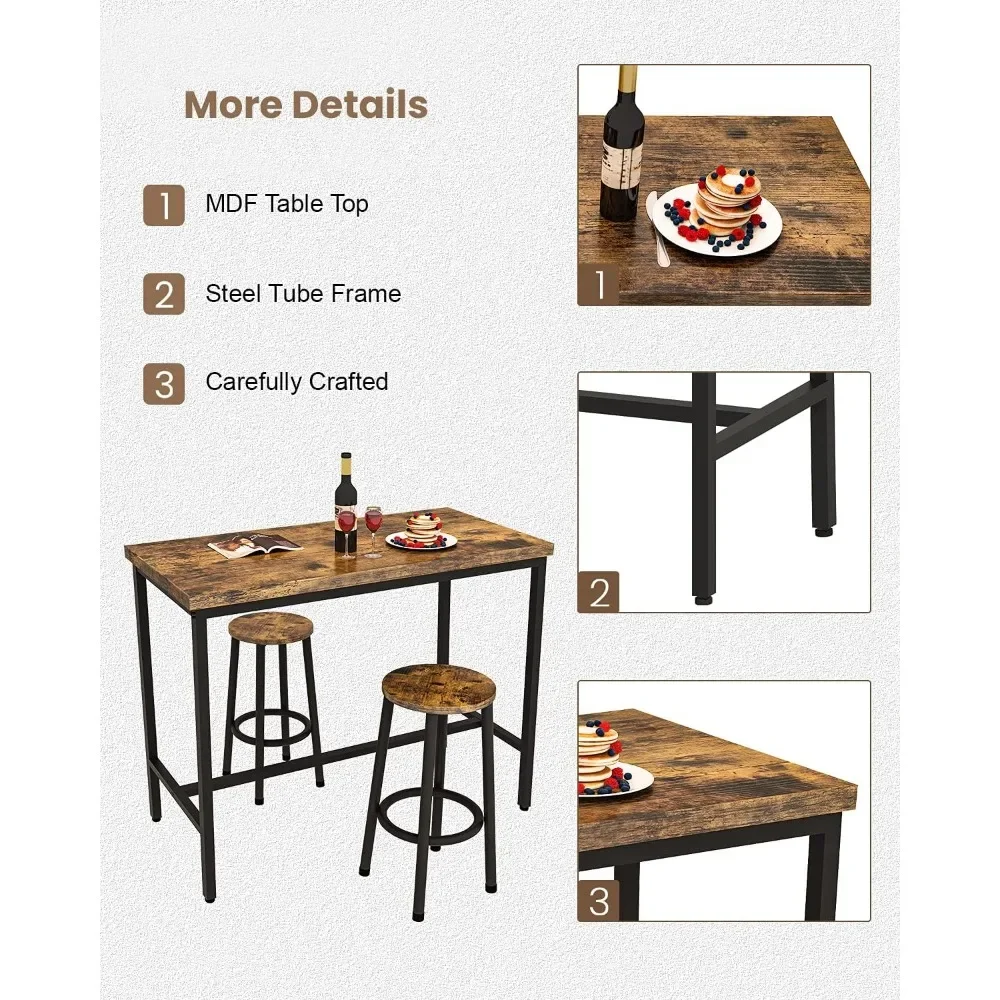 Bar Table 3 Piece Cutlery Set, Modern  Counter & Stool 2 Person Kitchen Counter Height Wooden Top Bistro, Bar Tables