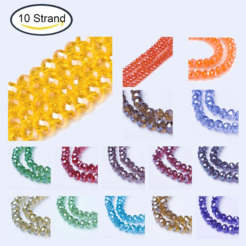 10Strand Electroplate Glass Beads Strands Pearl Luster Plated Faceted Rondelle 8x6mm Hole: 1mm about 72pcs/strand 16.14in(41cm)