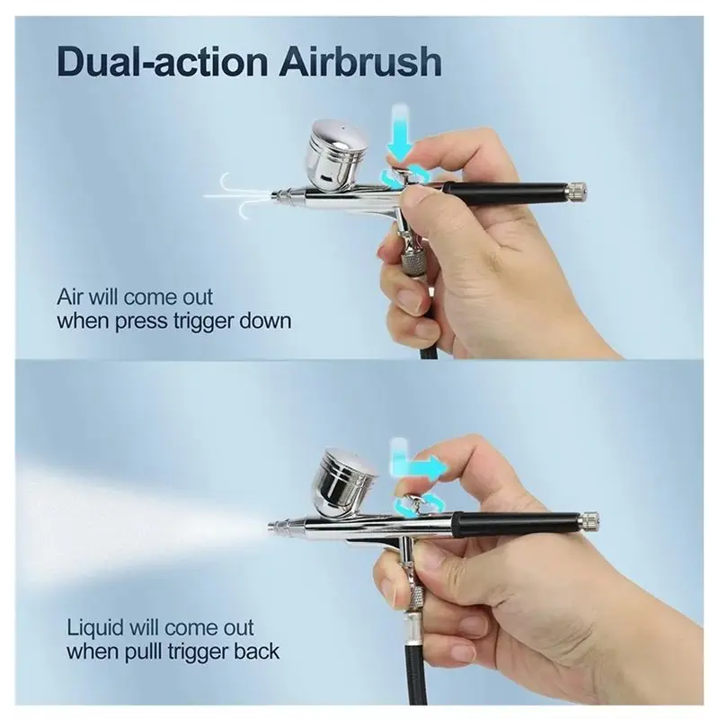A7THK-Air Brush Kit Rechargeable Dual-Action With Air Pump Battery Indicator For Makeup Painting Cake Barber EU Plug