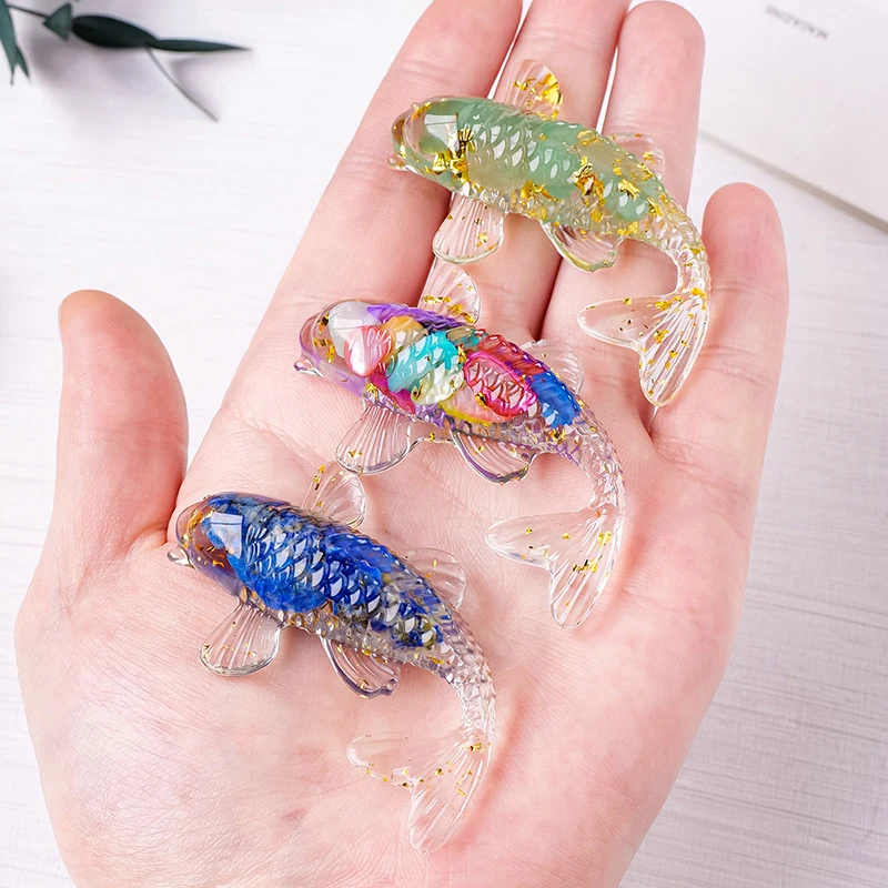 Crystal Stone Gravel Lucky Koi Fish Figurine Resin Mini Quartz Fancy Carp Statue Home Decor Desk Ornament Gift