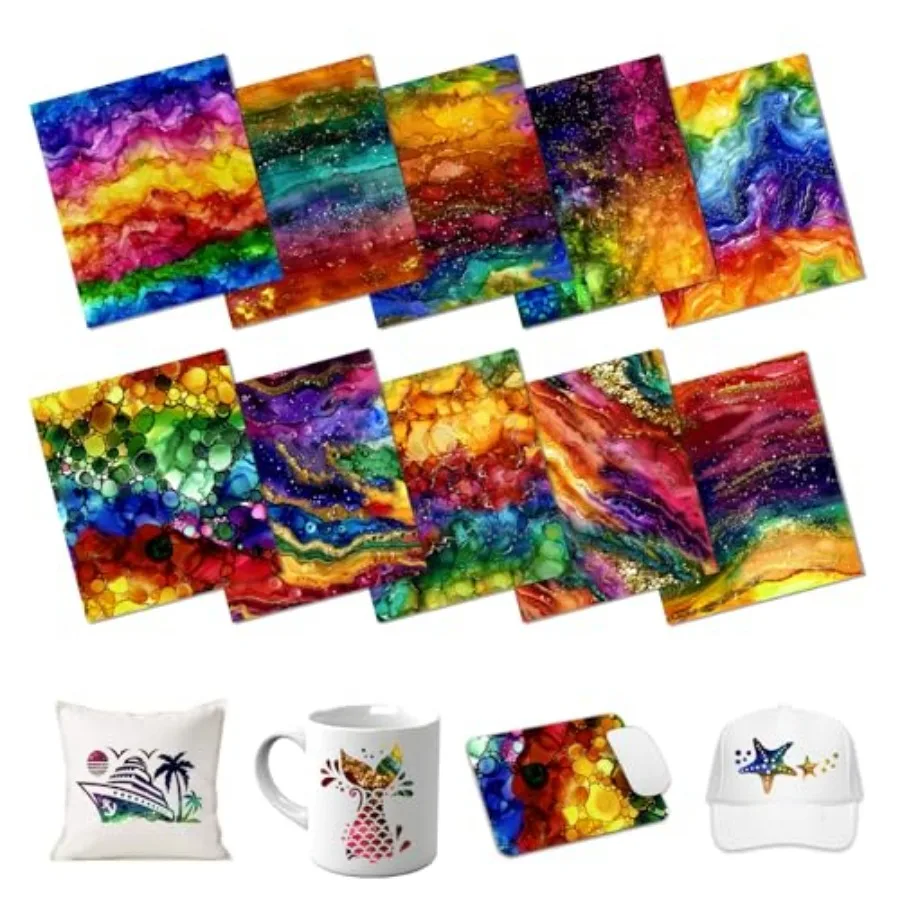 Rainbow Marble Sublimation Ink Transfer Sheets-10pcs 12x10 Inches Sublimation Paper For Tumblers T-Shirts Mugs DIY Sublimation
