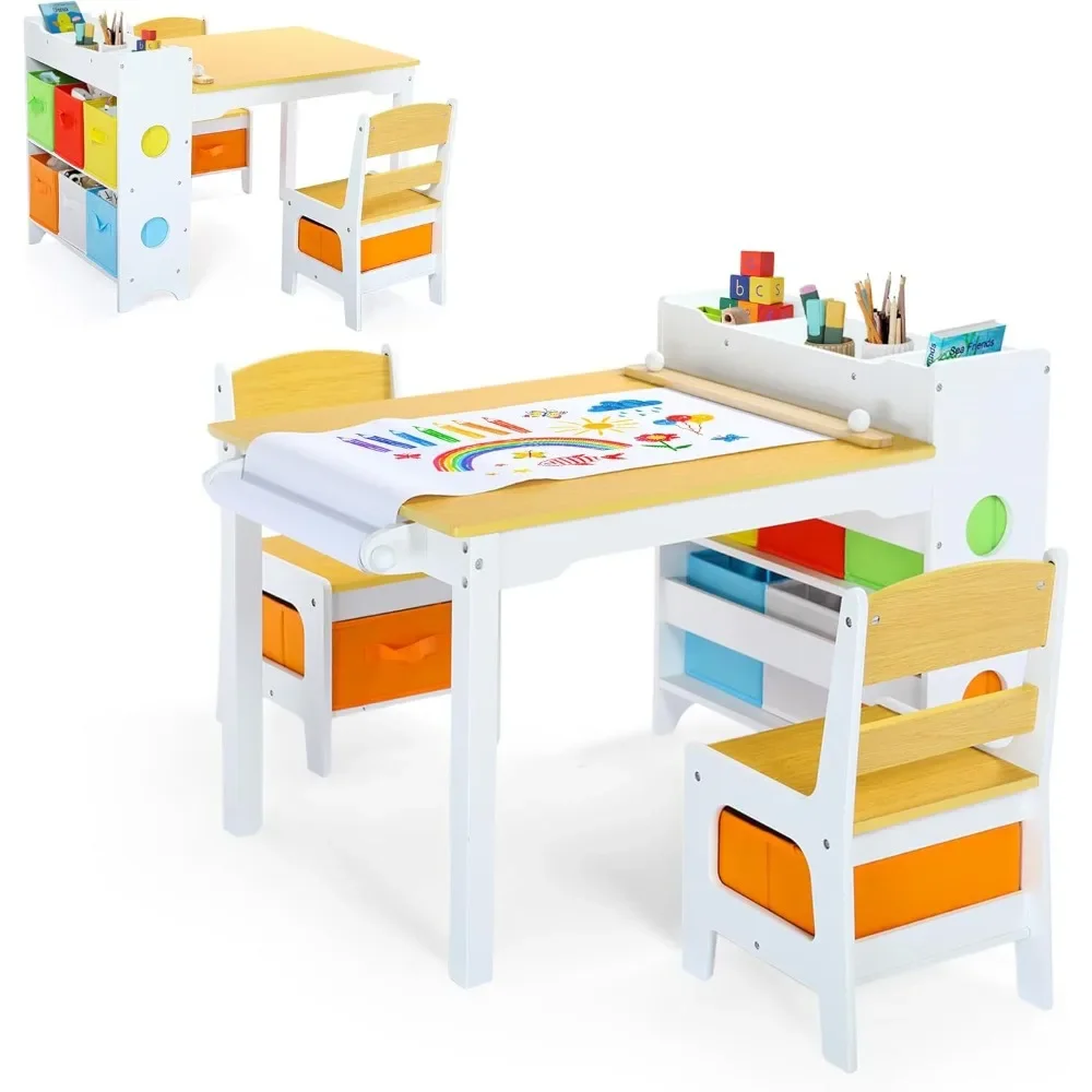 

Children's Toddler Table and Chair Set with Storage Function, Suitable for Children's Learning, 8 Removable Storage Boxes