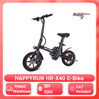 Happyrun HR-X40 Folding Electric Bike 250W Mini Electric Bicycle 36V 10AH Lithium Battery 14 Inch Adults Outdoor Assist E-Bike