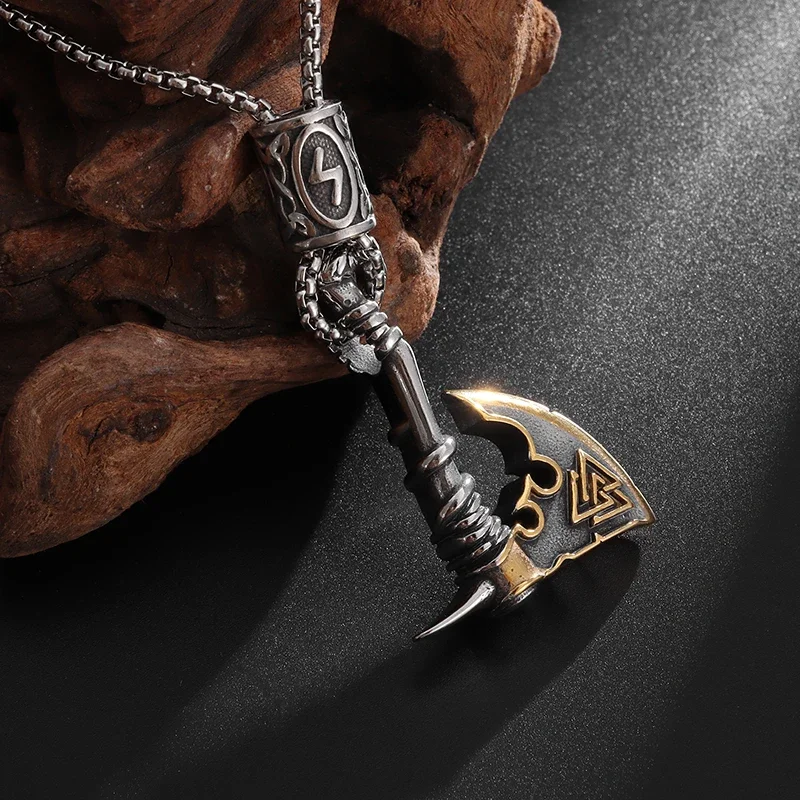 Retro Domineering Nordic Battle Ax Pendant Necklace for Men and Women Punk Pendant Lucky Amulet Jewelry Gift