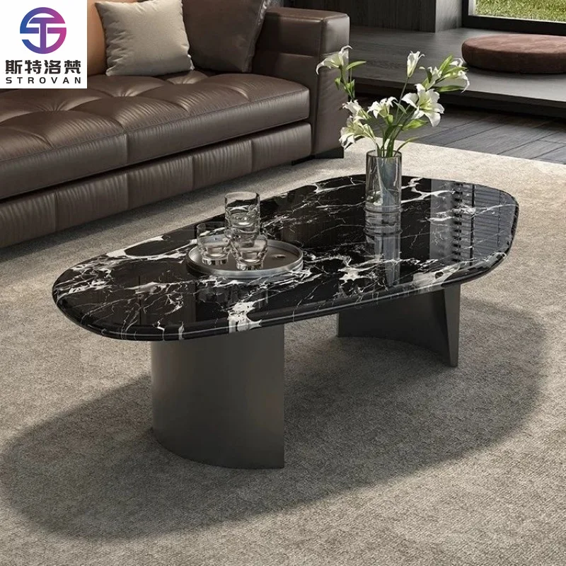 

Marble Top Coffee Table Set with Stainless Steel Base Modern Italy Coffee Table Stone Center Table