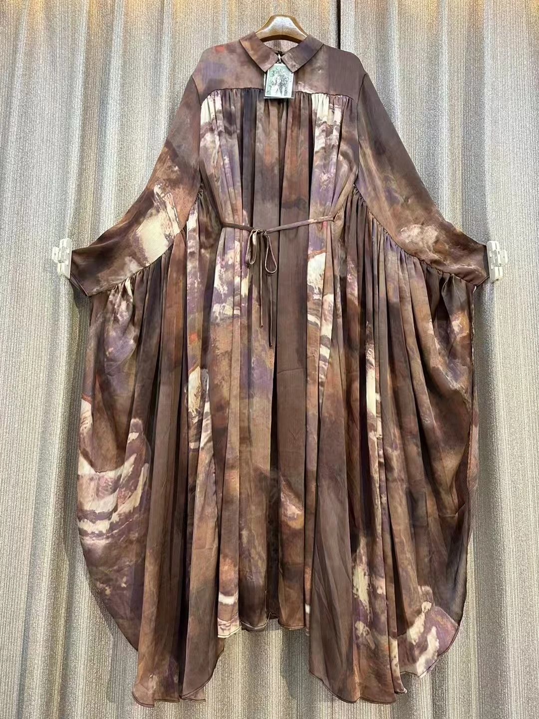European American Printed Head Strap Collar Irregular Midi Dress Female Batwing Sleeves Party A-line Evening Elegant Long Dress