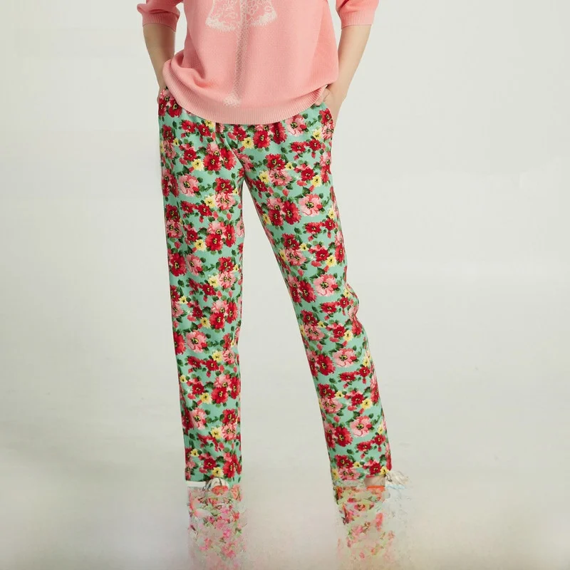 

High Waist Floral Casual Pants Women's Harlan Loose Long Trousers Elegant All-Match Straight Leg Pants Summer Fashion