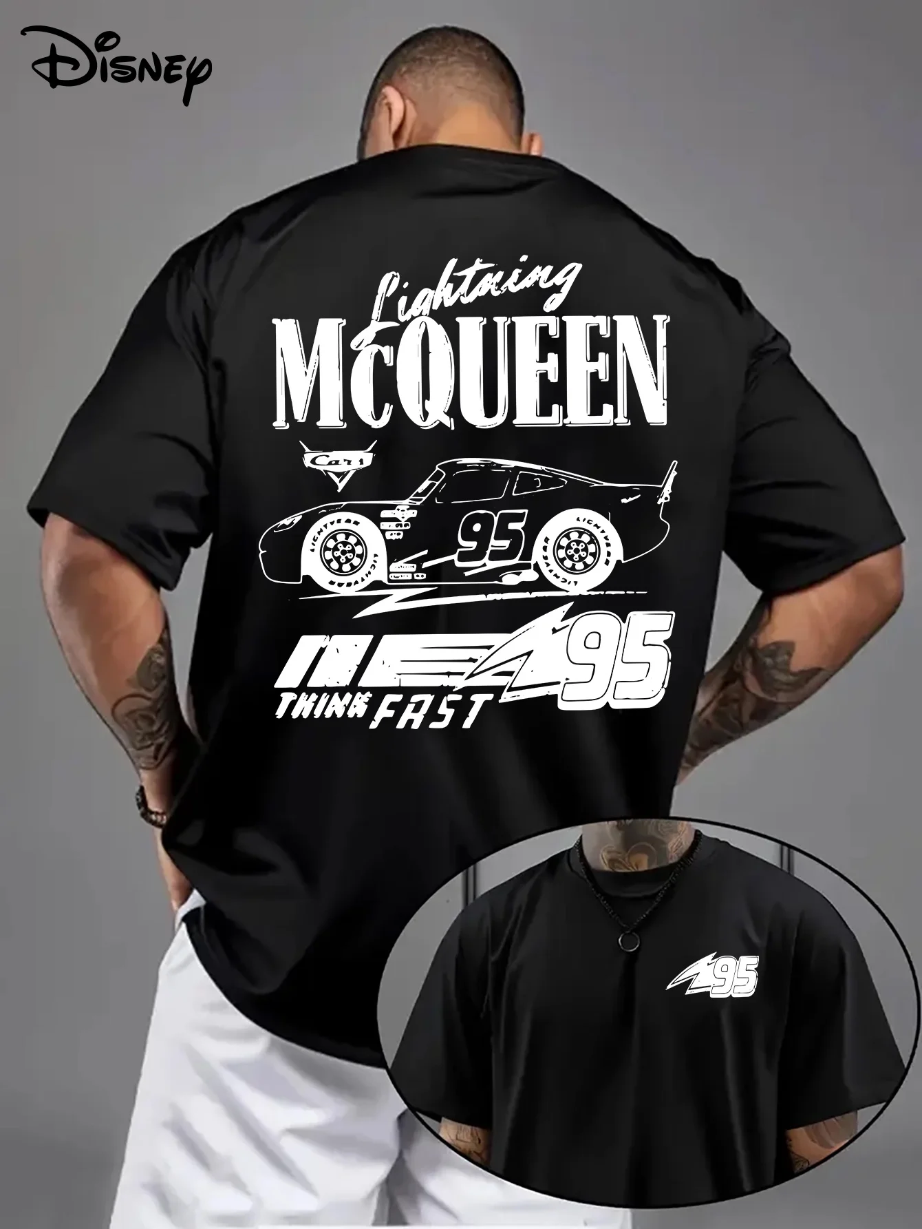 

Disney Anime Lightning McQueen Printed T-shirt 2026 Men's and Women's Summer New Harajuku Large Loose Casual Short Sleeve Top