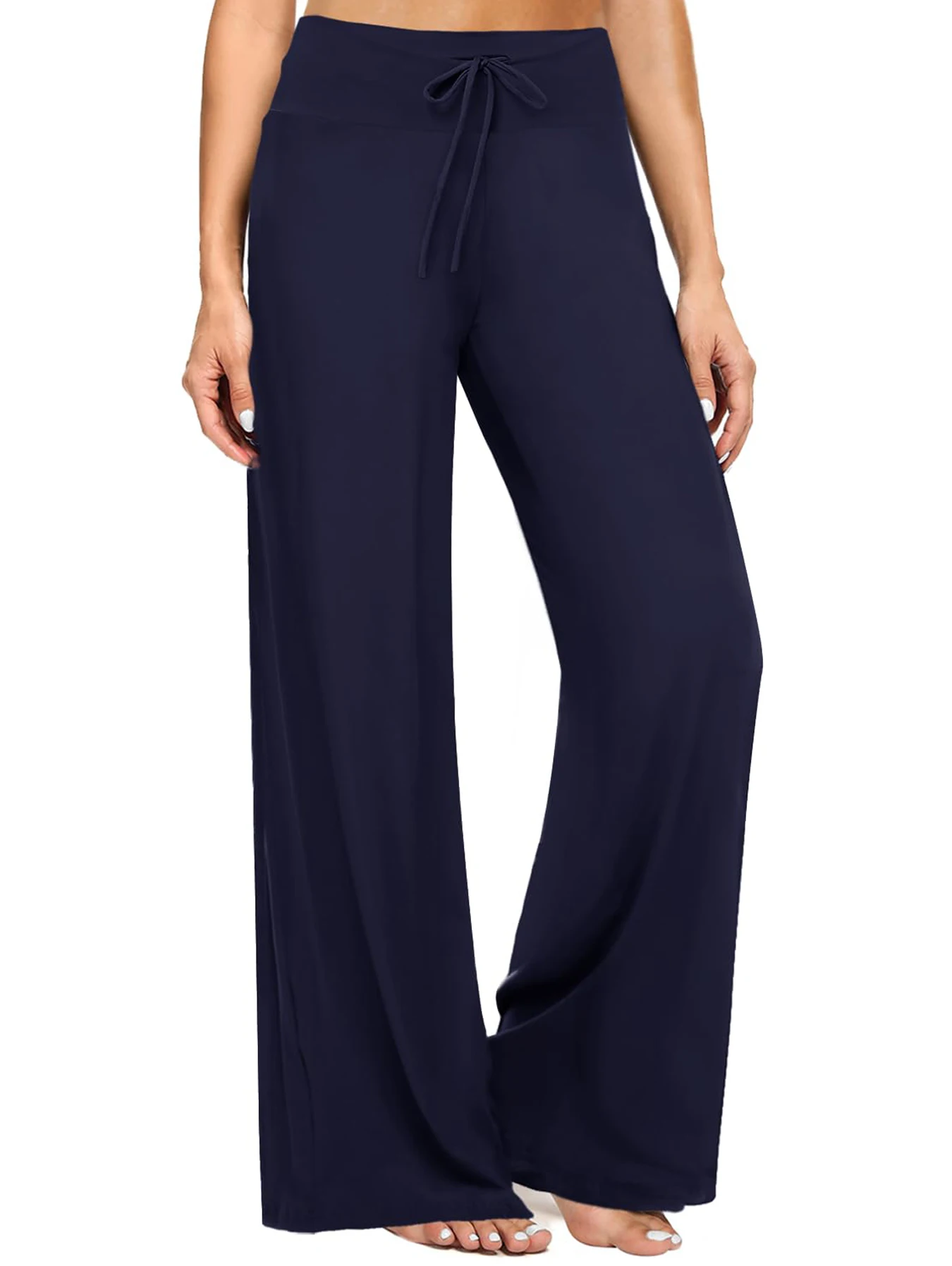 Pantaloni pigiama neri morbidi da donna, pantaloni capri da yoga comodi e casual a gamba larga 30''