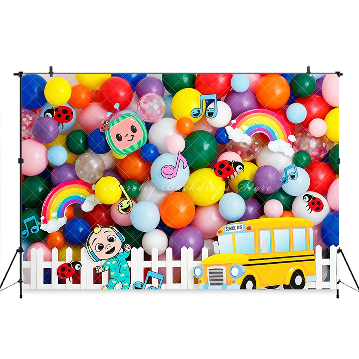 Cartoon School Bus Backgrounds Children's Songs Kids Adult Photogrpahy Decors Child Baby Photocall Prop Balloon Rainbow Backdrop