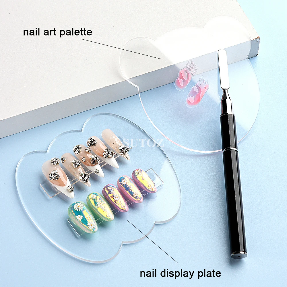 1Pcs Acrylic Nail Art Palette Gel Polish Transparent Display Board Mixed Size Nail Tips Painting Manicure Showing Tools NTTMS-01